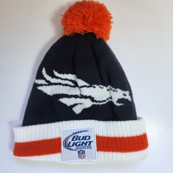 Denver Broncos Bud Lite Beanie Toque Hat NFL Football Stocking Cap Pompom - Picture 2 of 5